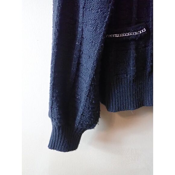 Express Women's XL Black Textured Cardigan Sweater Jacket Chain Fringe Trim - Picture 4 of 8